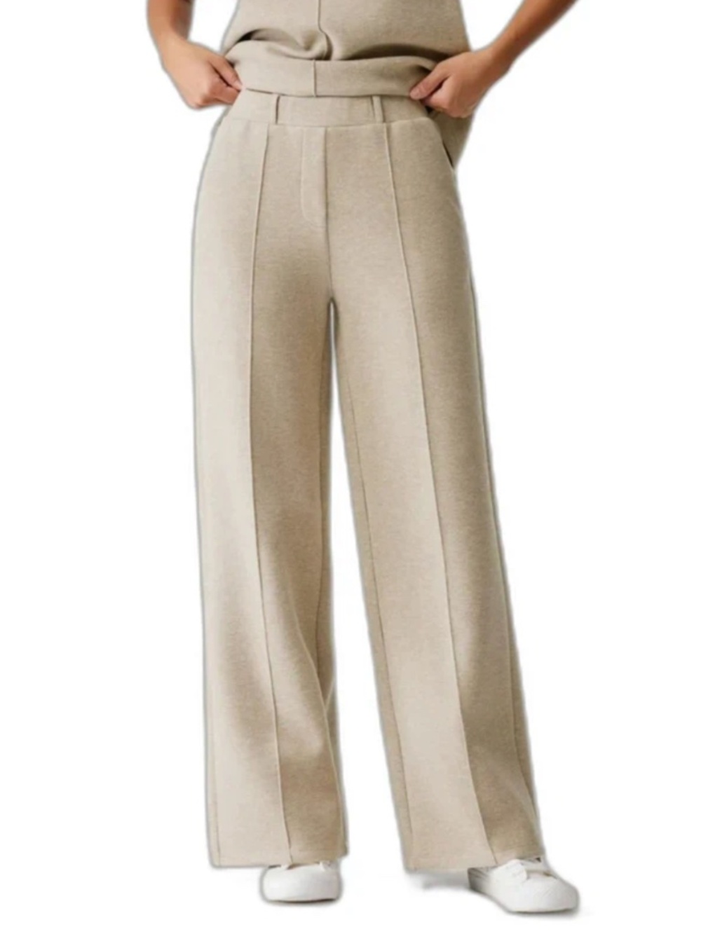 New OGL Move High Waist Straight Leg Pleated Sweat Dress Pants FuzzLuxe Sz Small